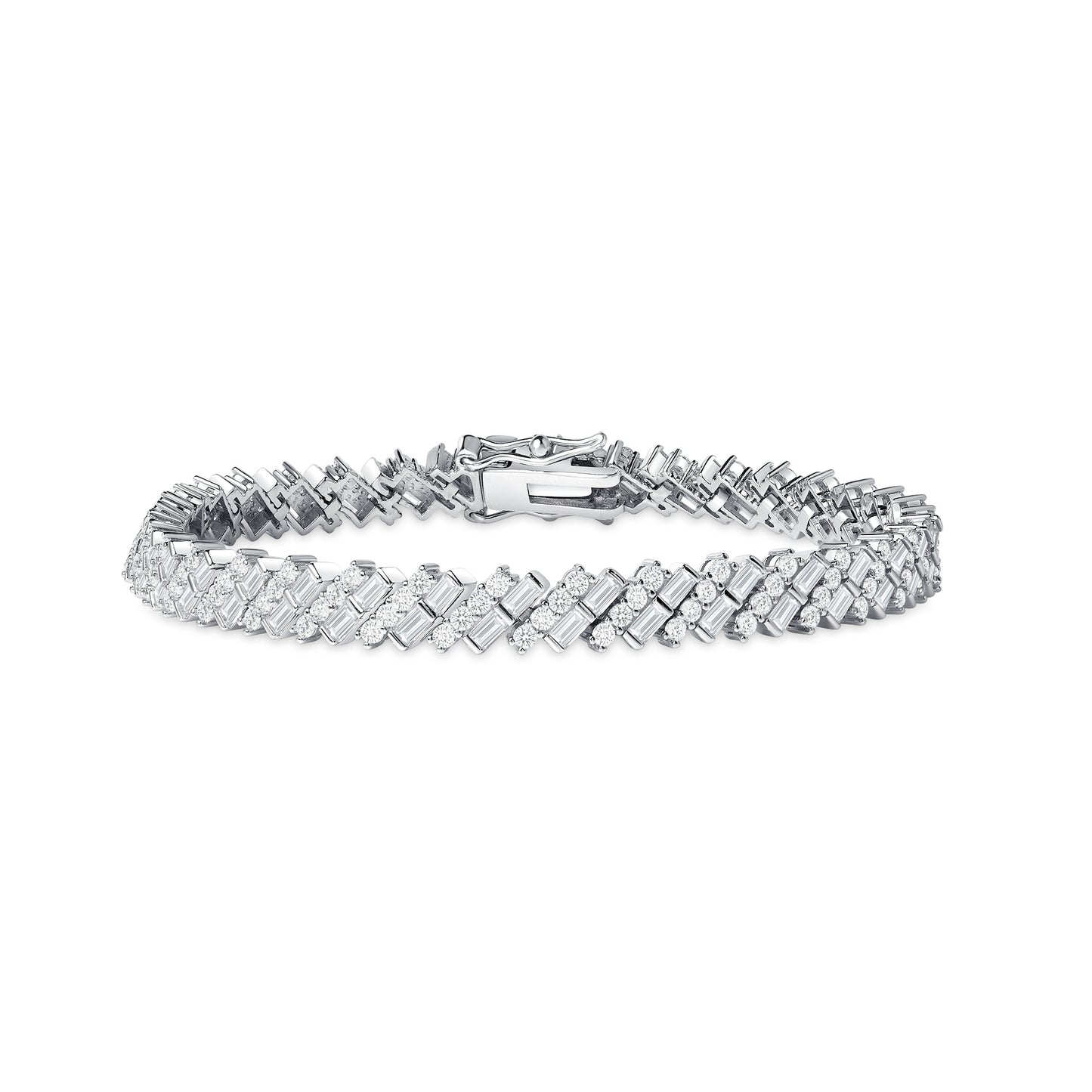 Silver 925 Rhodium Plated Diamond Shape Multicolor Cubic Zirconia Bracelet. BB5110