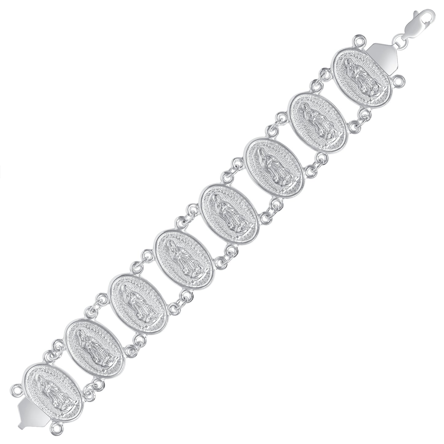 Silver 925 Virgin Mary (Virgen de Guadalupe) Two Rows 8" Bracelet. BRVM01