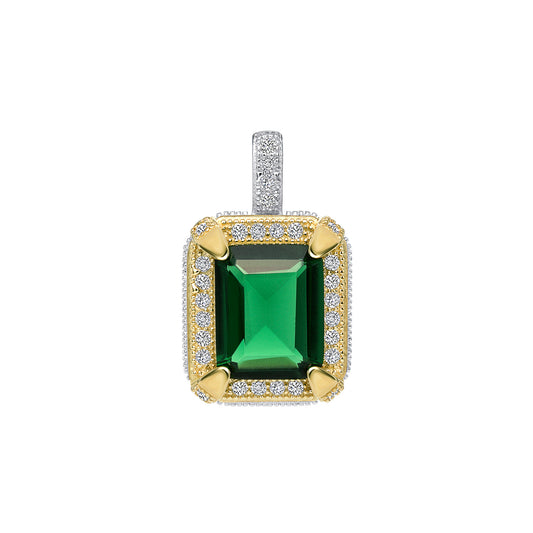 Silver 925 2 Tone Rhodium & Gold Plated Green Emerald Rectangle Cubic Zirconia Set. SETDGP1089GRN