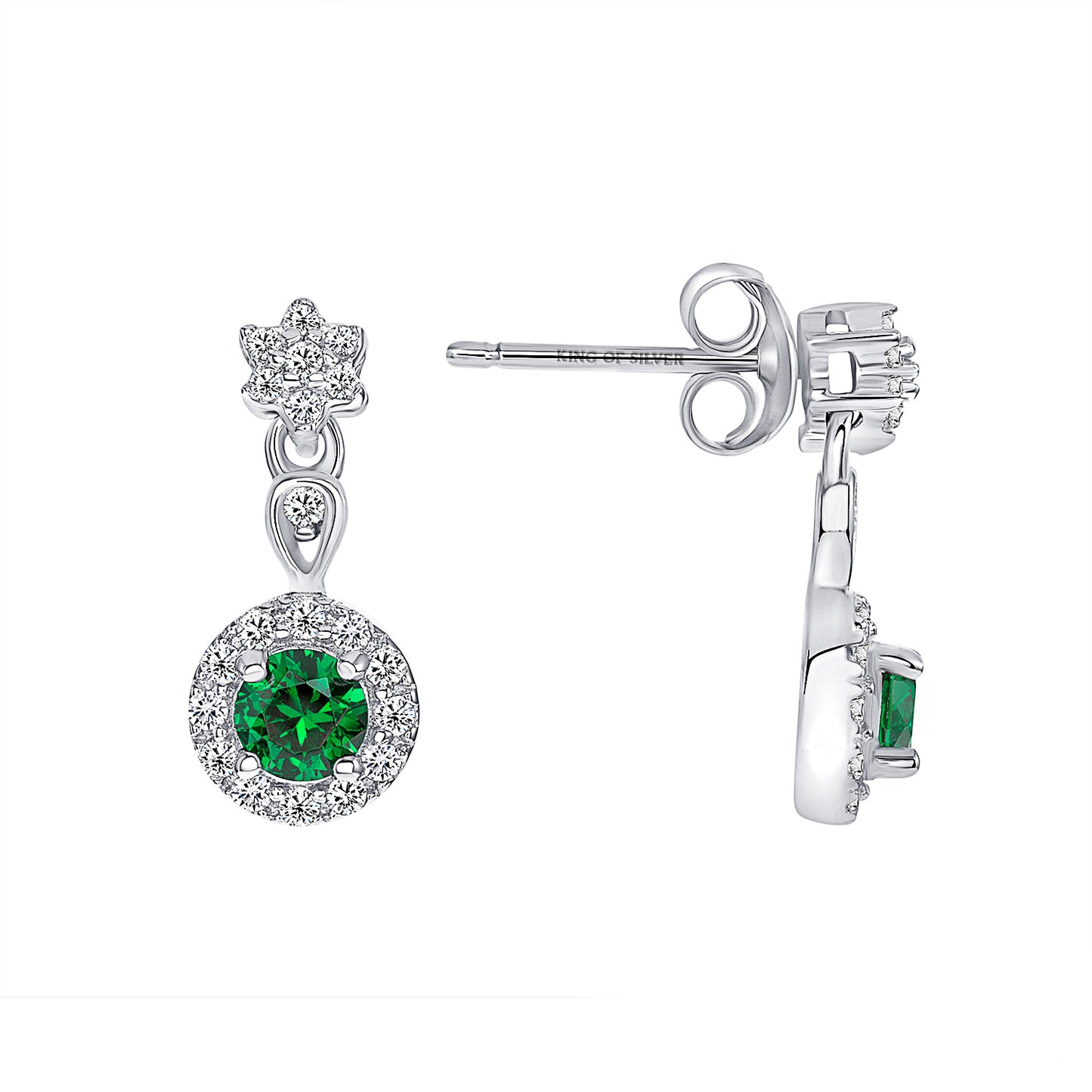 Silver 925 Rhodium Plated Green Cubic Zirconia Round Color Set. DGE1829BGN1037G
