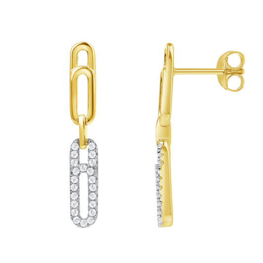 Silver 925 2 Tone Plated Paper Clip Cubic Zirconia Earring. DGE2343