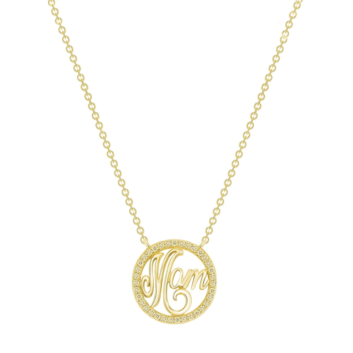Silver 925 Gold Plated Cubic Zirconia Mom Necklace. DGN0718GP