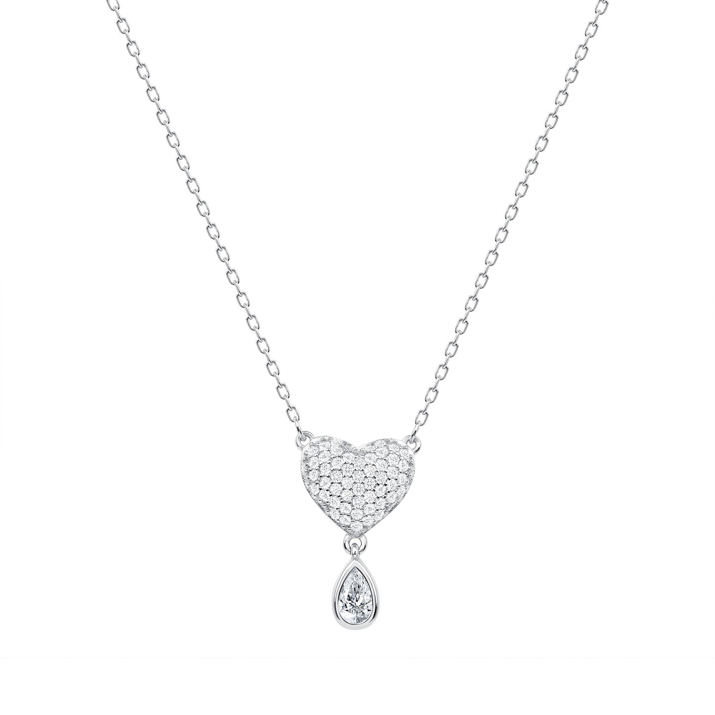 Silver 925 Clear Cubic Zirconia Heart Necklace. DGN1354