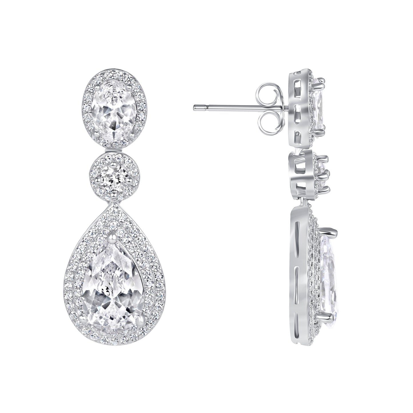 Silver 925 Rhodium Plated Clear Cubic Zirconia Tear Shape Set. E18128