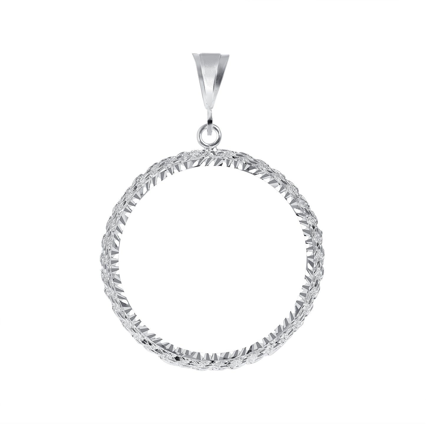 Silver 925 Rope Coin Frame Bezel Diamond Cut Pendant. FRAME04