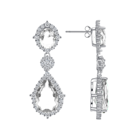 Silver 925 Rhodium Plated Dangling Clear Cubic Zirconia Earring. GE4344CLR