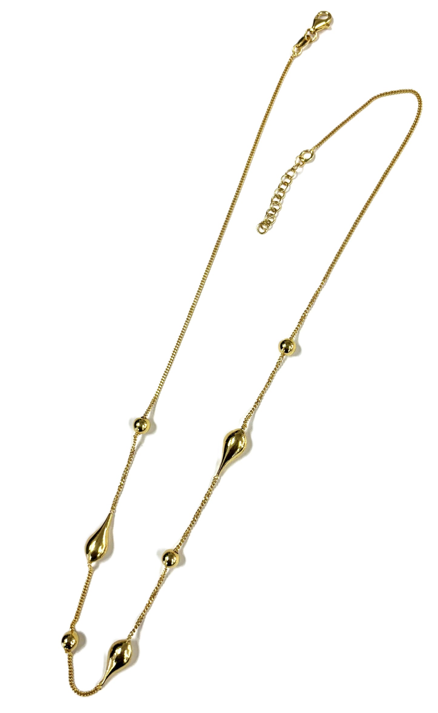 Silver 925 Gold Plated Ball and Drop W/Extension Necklace. ITNK178-G