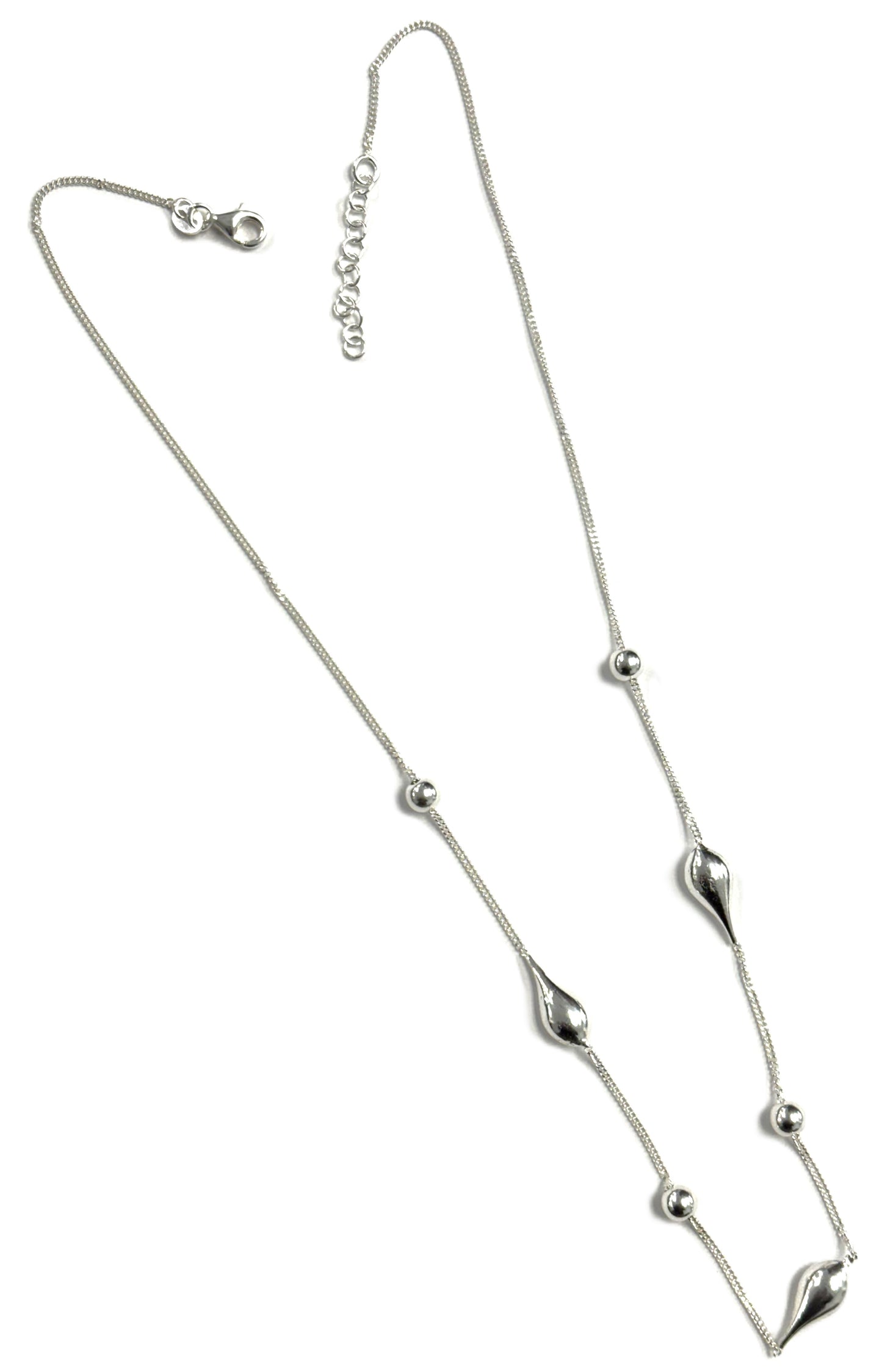 Silver 925 Plated Ball and Drop W/Extension Necklace. ITNK178