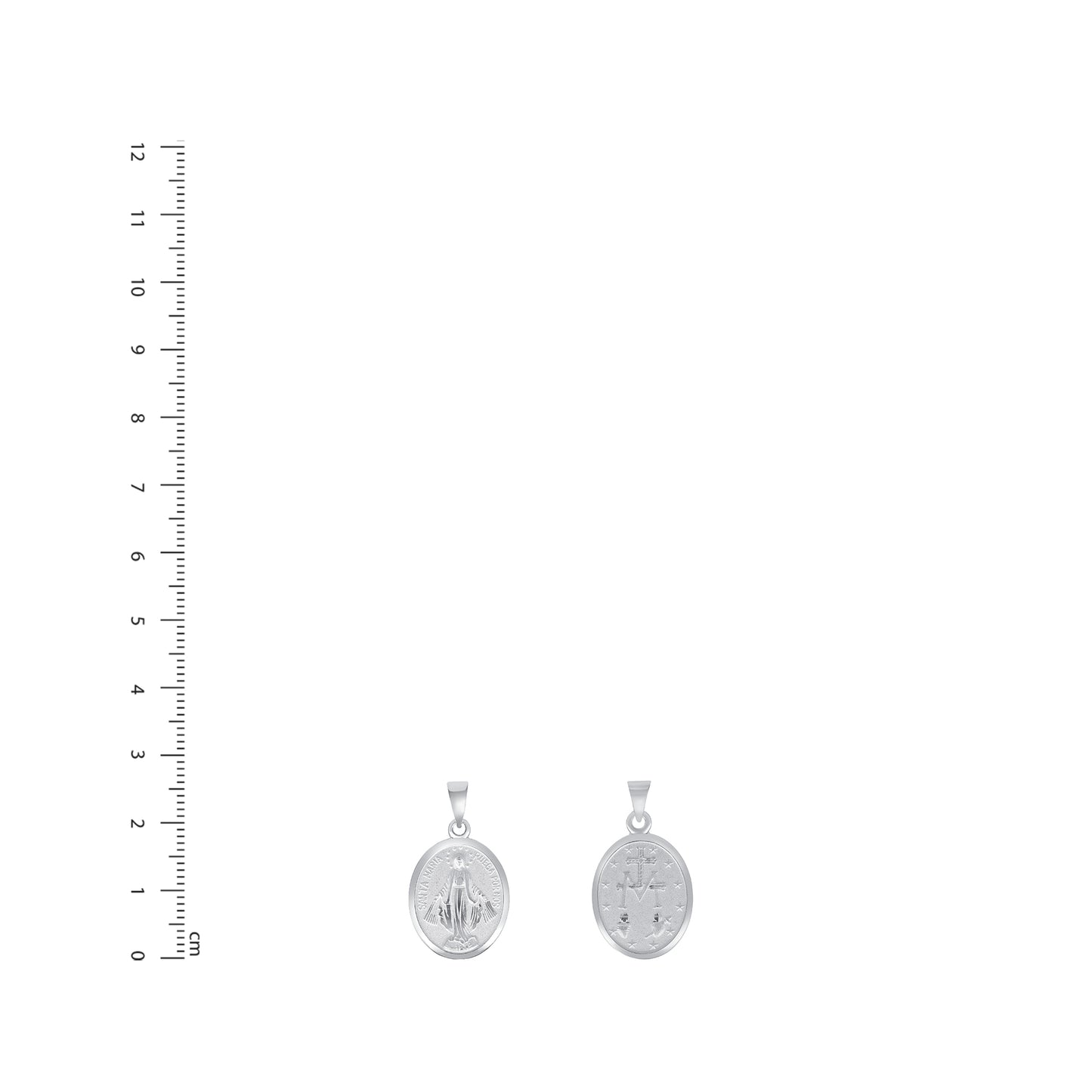 Silver 925 Virgin Mary Miraculous (Virgen Milagrosa) Medium Two-Sided Oval Pendant. MEDA66-M