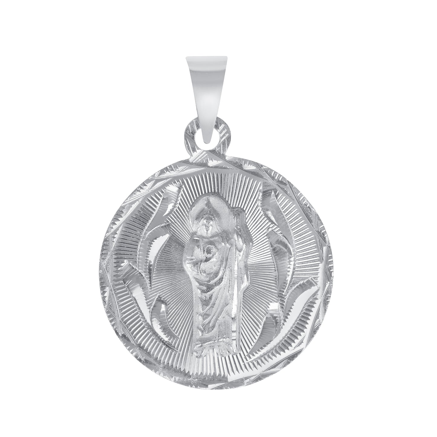 Silver 925 Virgin Mary (Virgen de Guadalupe) and San Judas Diamond Cut Small Round Shape Pendant. MEDA103-S