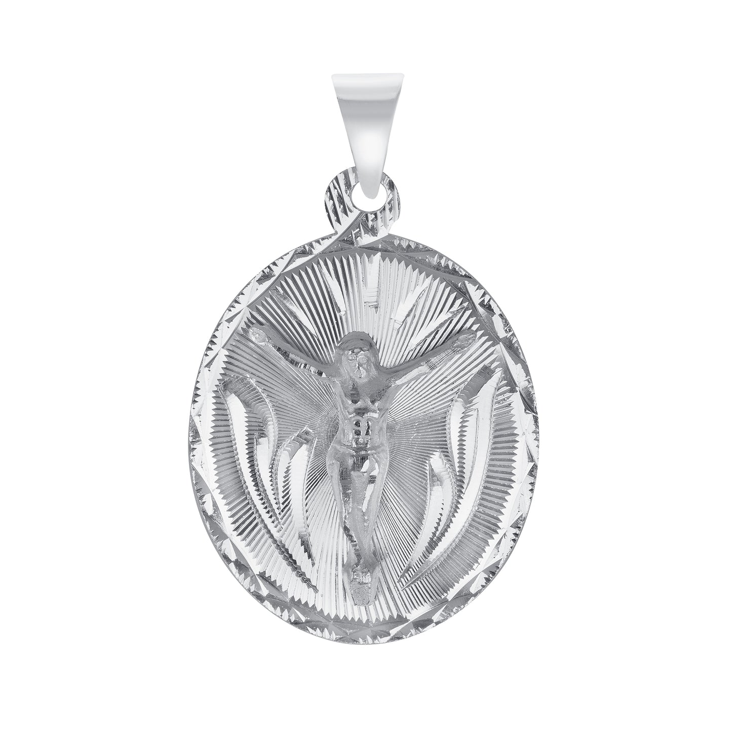 Silver 925 Virgin Mary (Virgen de Guadalupe) and Jesus Christ Diamond Cut Oval Shape Pendant. MEDA107