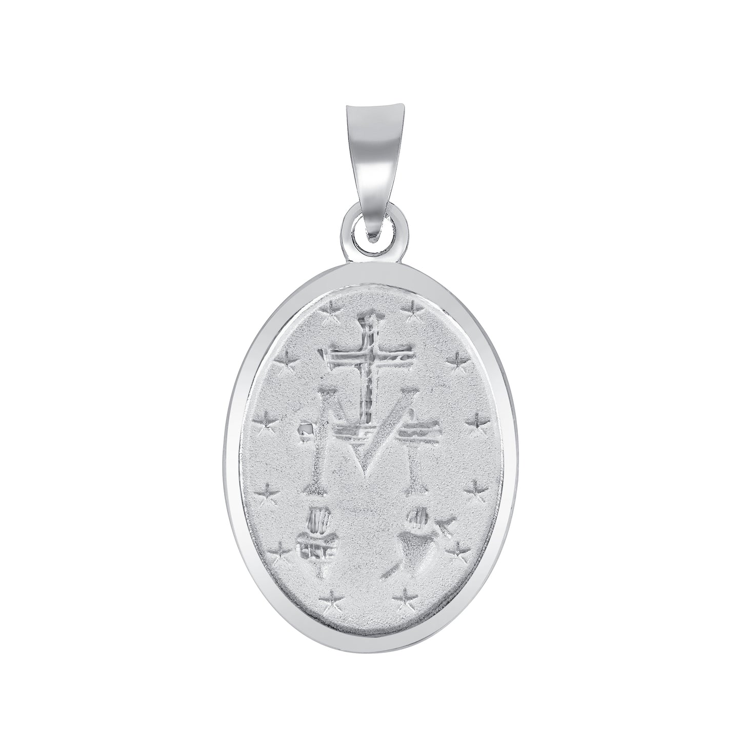 Silver 925 Virgin Mary (Virgen Milagrosa) Small Two-Sided Oval Pendant. MEDA66-S