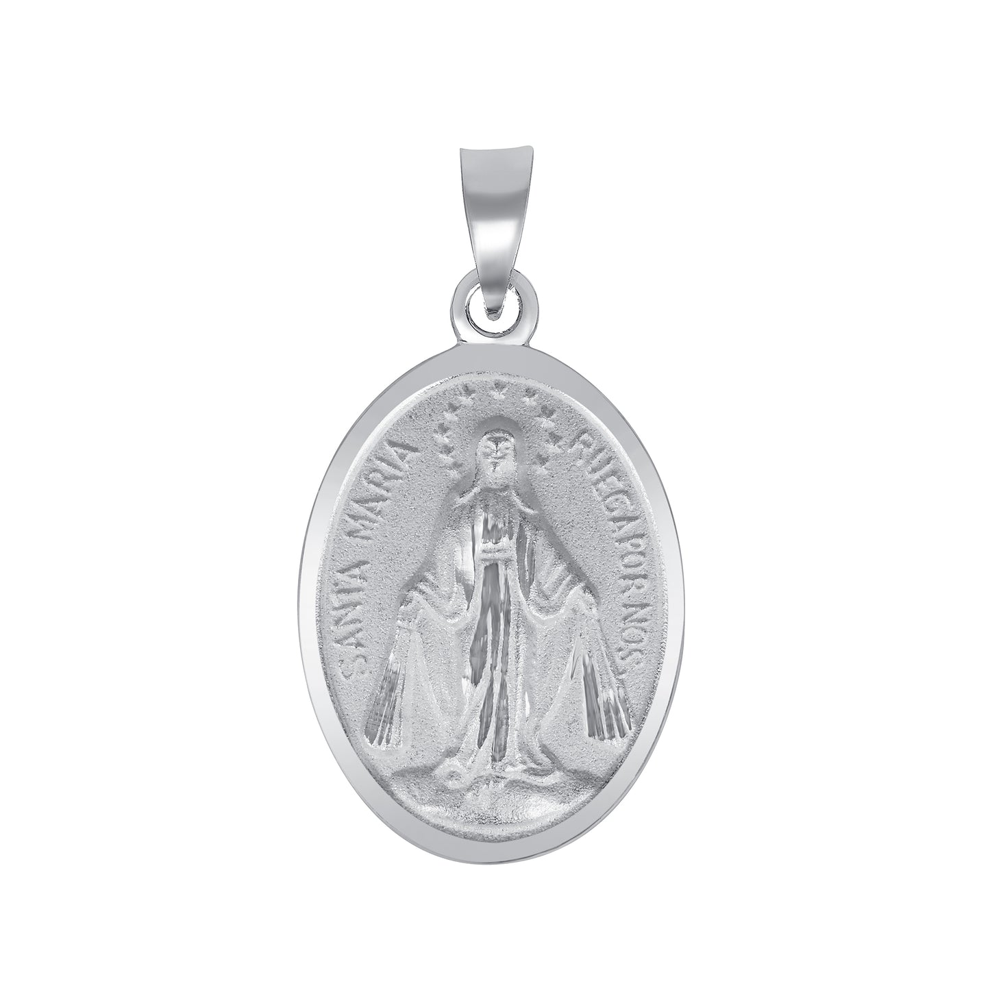 Silver 925 Virgin Mary Small Two-Sided Oval Pendant. MEDA66-S
