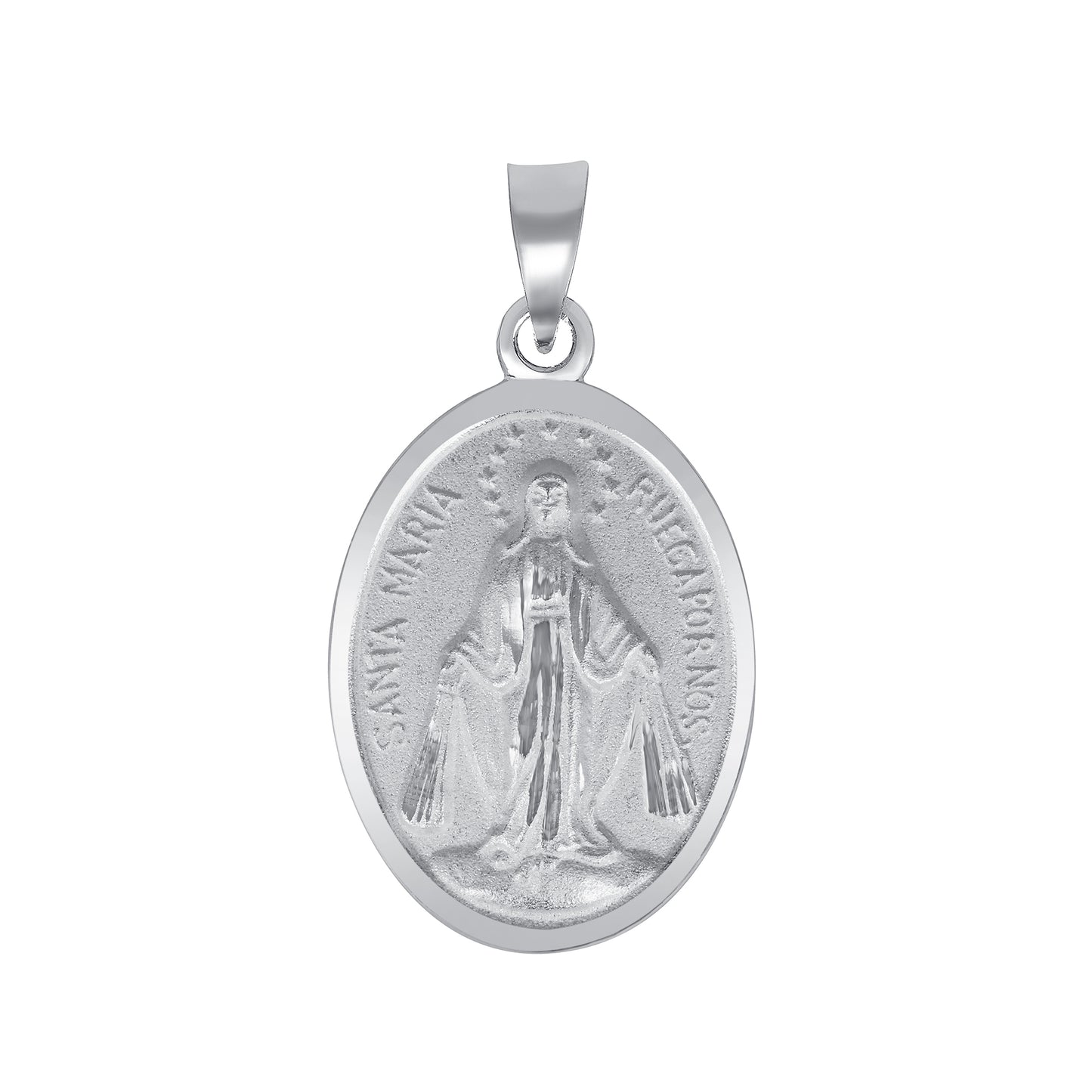 Silver 925 Virgin Mary (Virgen Milagrosa) Small Two-Sided Oval Pendant. MEDA66-S