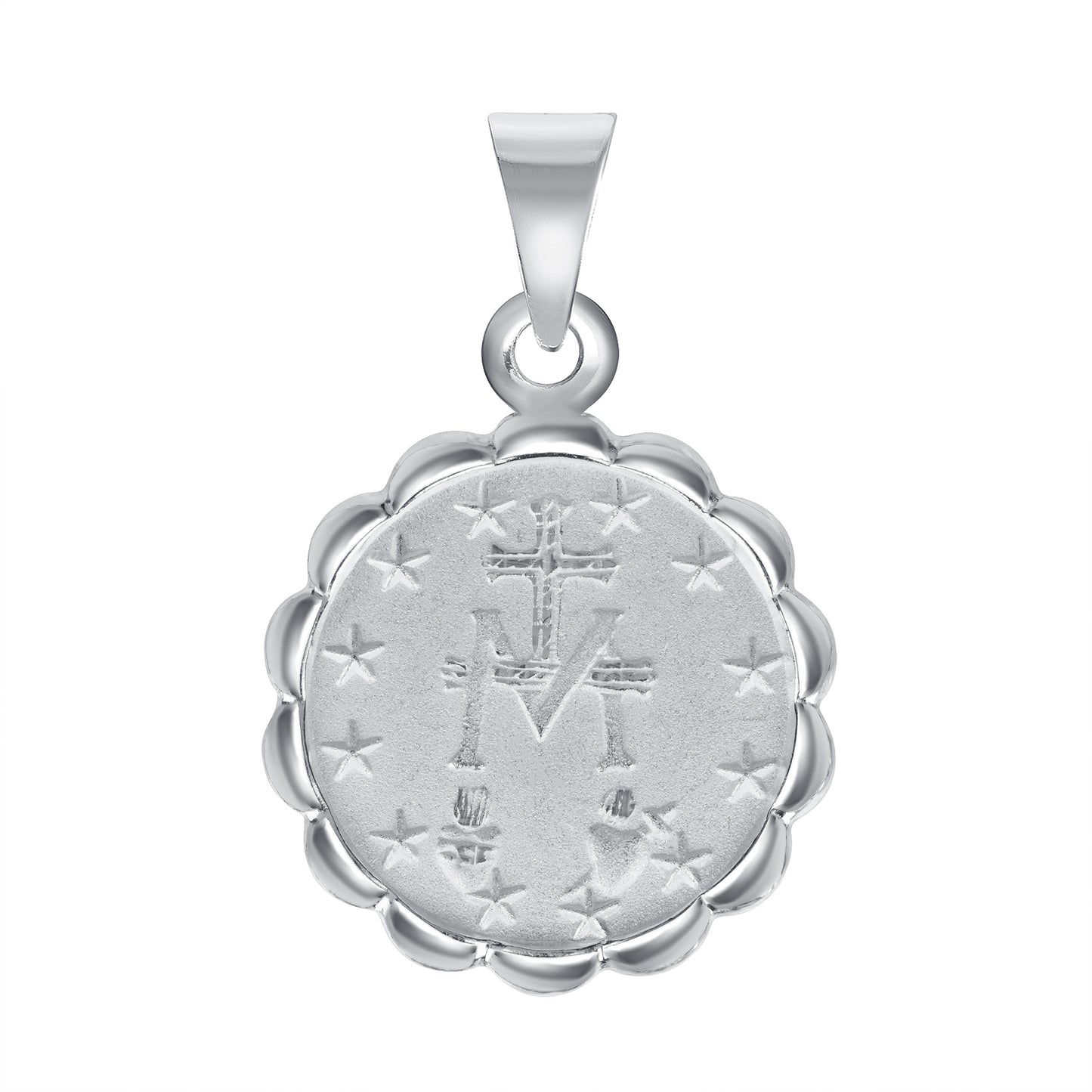 Silver 925 Virgin Miraculous Two-Sided Round Puff Pendant. MEDA69