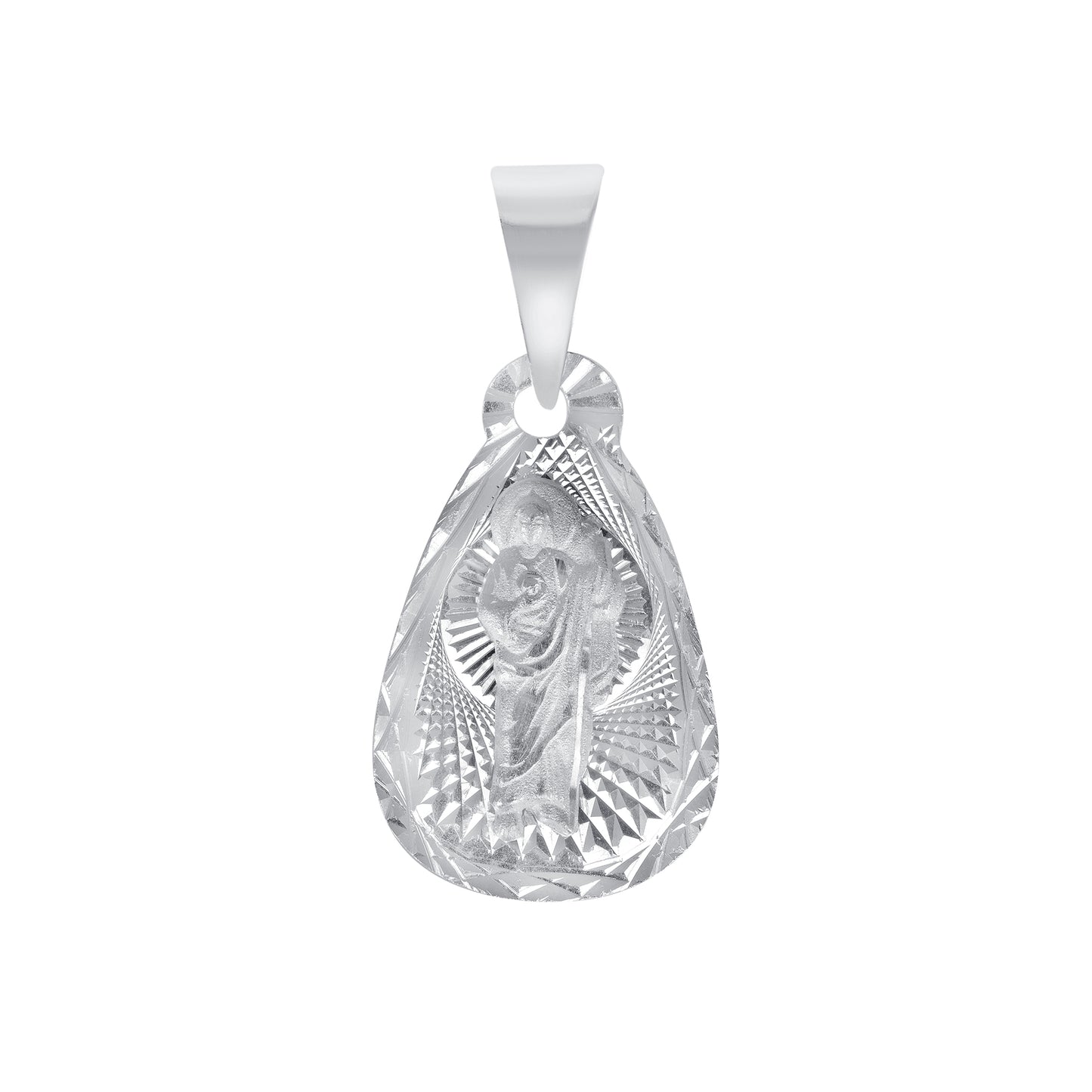 Silver 925 San Judas (Saint Jude) Diamond Cut Tear Drop Shape Pendant. MEDA81
