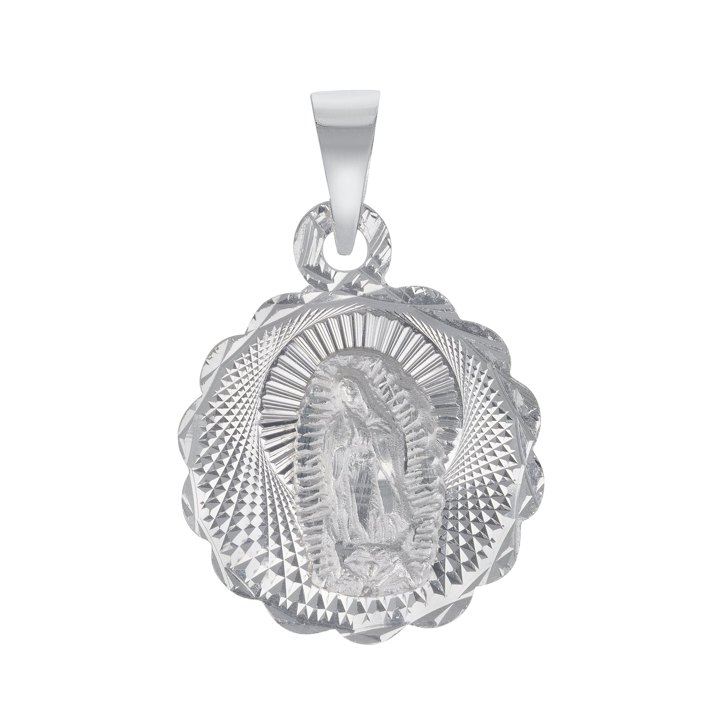 Silver 925 Virgin Mary Diamond Cut Round Shape Pendant. MEDA84