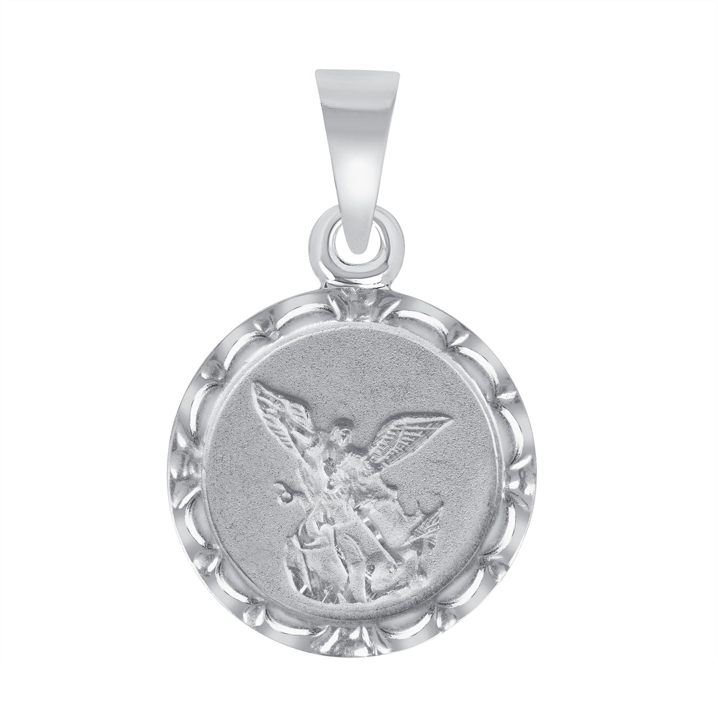 Silver 925 San Miguel (Saint Michael) Round Shape Flower Pendant. MEDA87