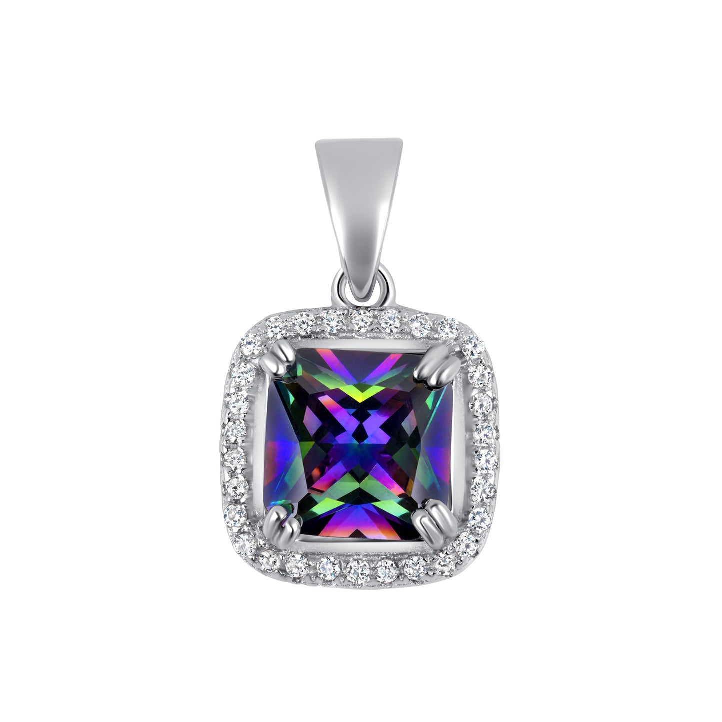 Silver 925 Rhodium Plated Mystic Topaz Cubic Zirconia Set. PS0558C1