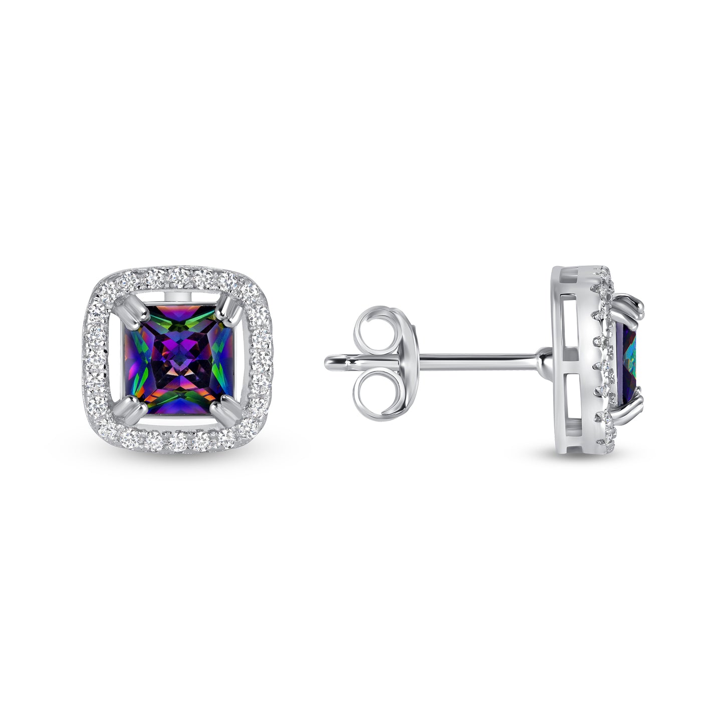 Silver 925 Rhodium Plated Mystic Topaz Cubic Zirconia Set. PS0558C1