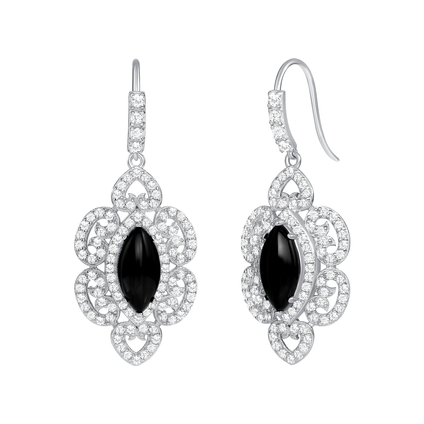 Silver 925 Rhodium Plated Oval Black Cubic Zirconia Set. SETBP13170BLK