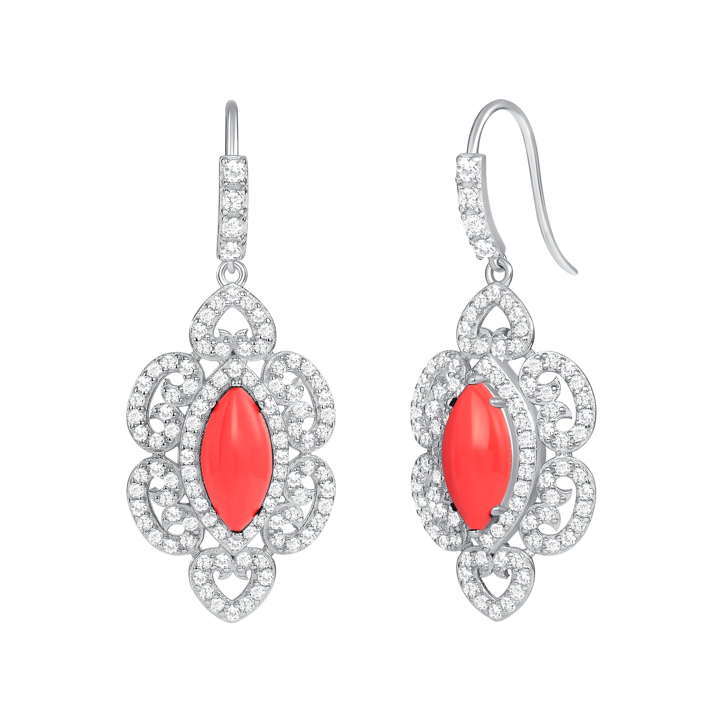 Silver 925 Rhodium Plated Oval Coral Cubic Zirconia Set. SETBP13170COL