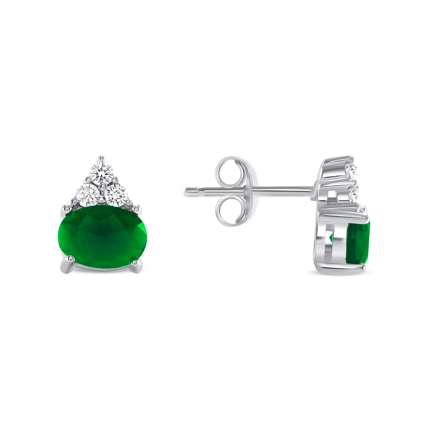 Silver 925 Rhodium Plated Oval Green Matte Cubic Zirconia Crown Glass Set. SETBP13791GRN