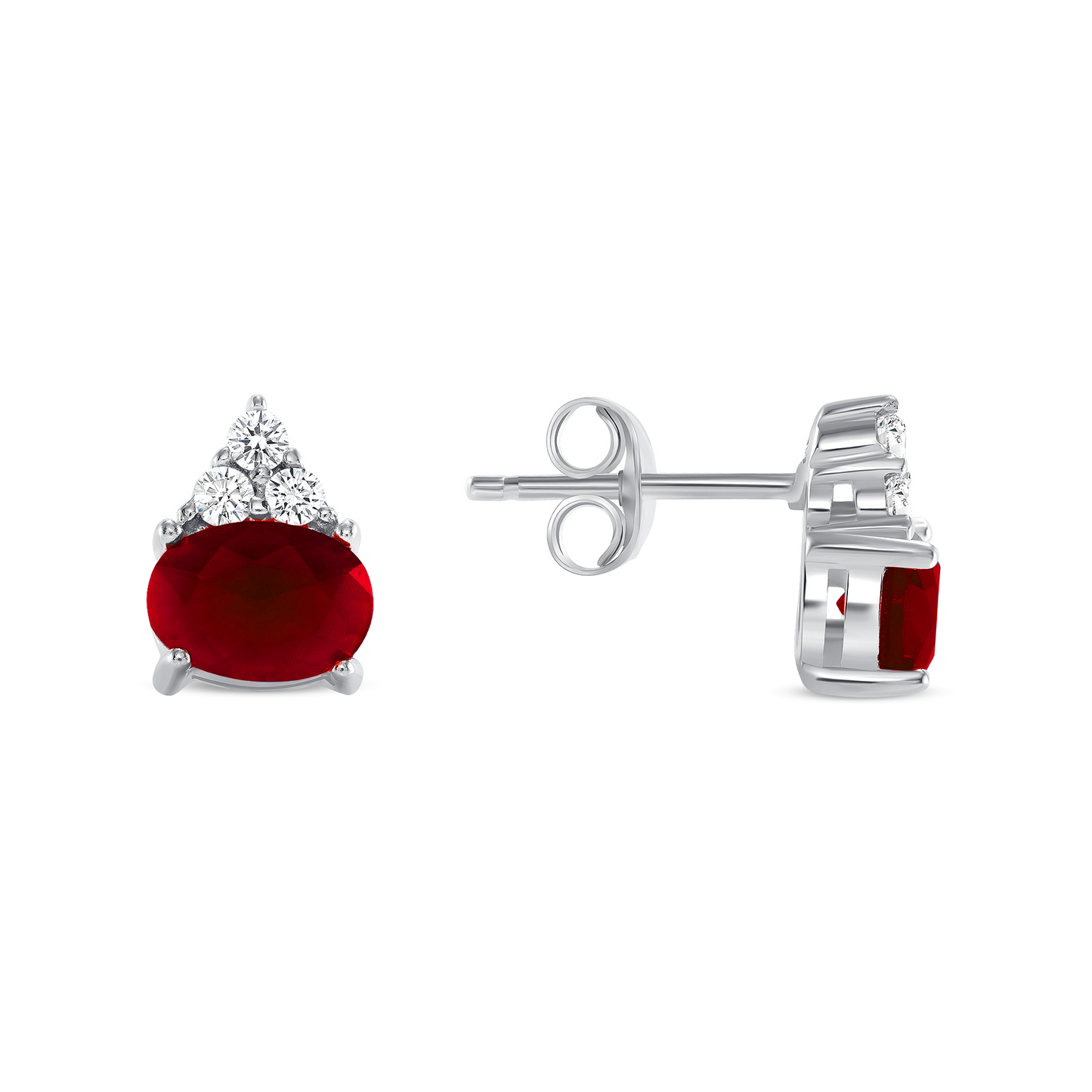 Silver 925 Rhodium Plated Oval Red Matte Cubic Zirconia Crown Glass Set. SETBP13791RED