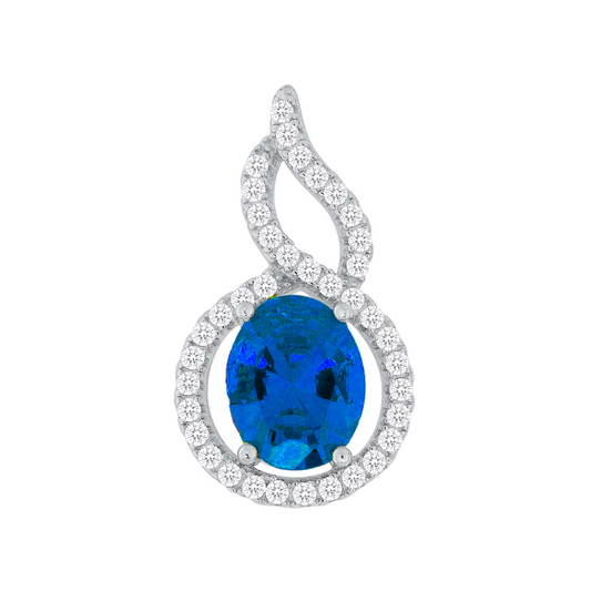 Silver 925 Rhodium Plated Blue Sapphire Cubic Zirconia Twist Halo Set. SETBP14431BLU