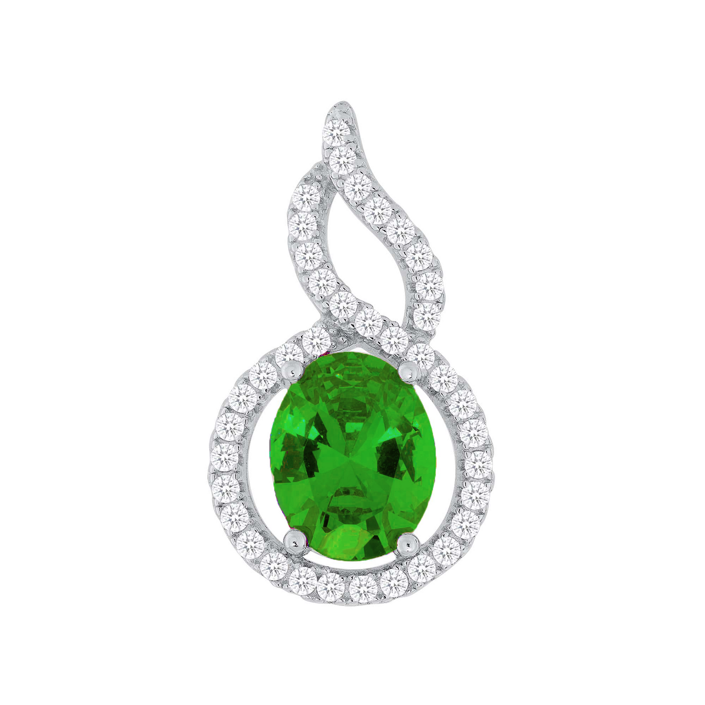 Silver 925 Rhodium Plated Green Emerald Cubic Zirconia Twist Halo Set. SETBP14431GRN