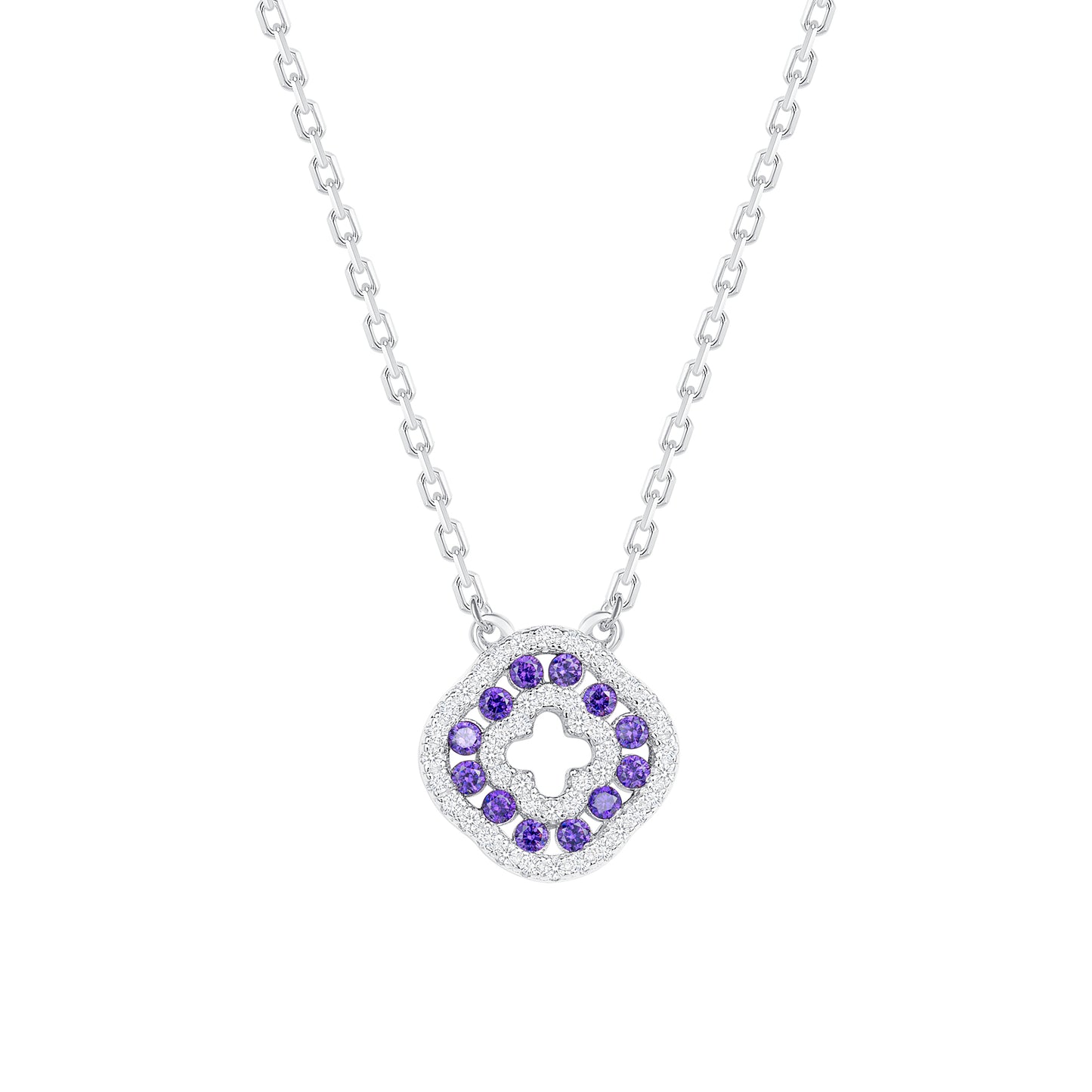Silver 925 Rhodium Plated Round Amethyst Purple Cubic Zirconia Set. SETDGN1298AMY