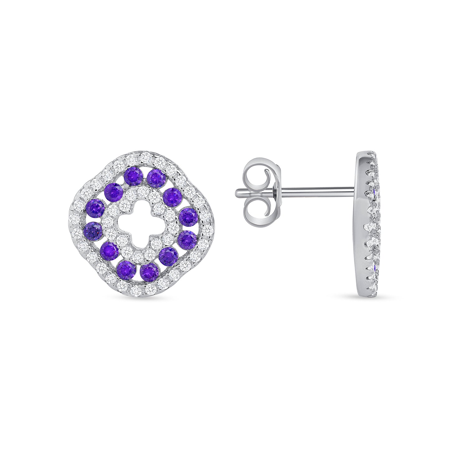 Silver 925 Rhodium Plated Round Amethyst Purple Cubic Zirconia Set. SETDGN1298AMY