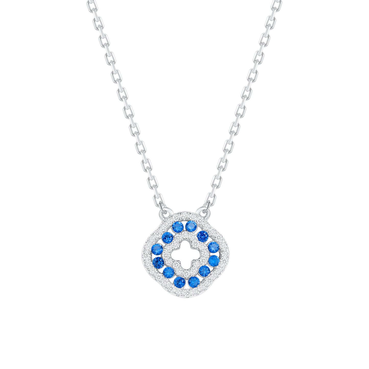 Silver 925 Rhodium Plated Round Sapphire Blue Cubic Zirconia Set. SETDGN1298BLU