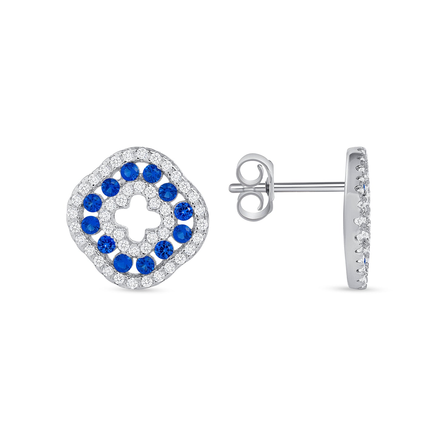 Silver 925 Rhodium Plated Round Sapphire Blue Cubic Zirconia Set. SETDGN1298BLU