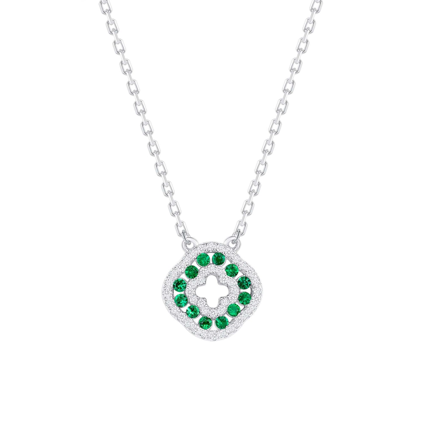Silver 925 Rhodium Plated Round Emerald Green Cubic Zirconia Set. SETDGN1298GRN
