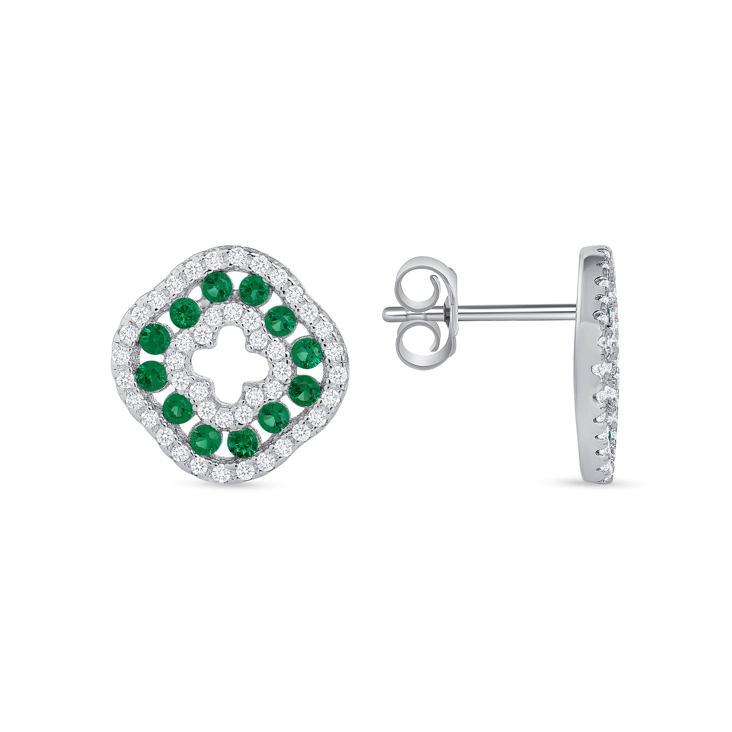 Silver 925 Rhodium Plated Round Emerald Green Cubic Zirconia Set. SETDGN1298GRN