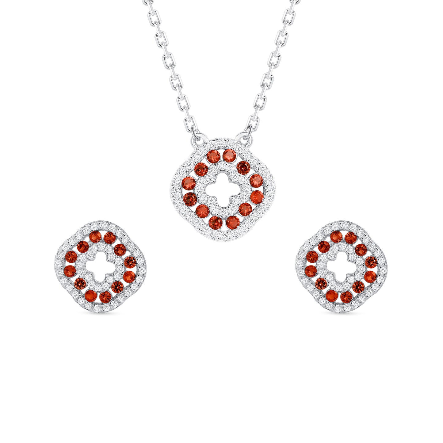 Silver 925 Rhodium Plated Round Amethyst Red Cubic Zirconia Set. SETDGN1298RED