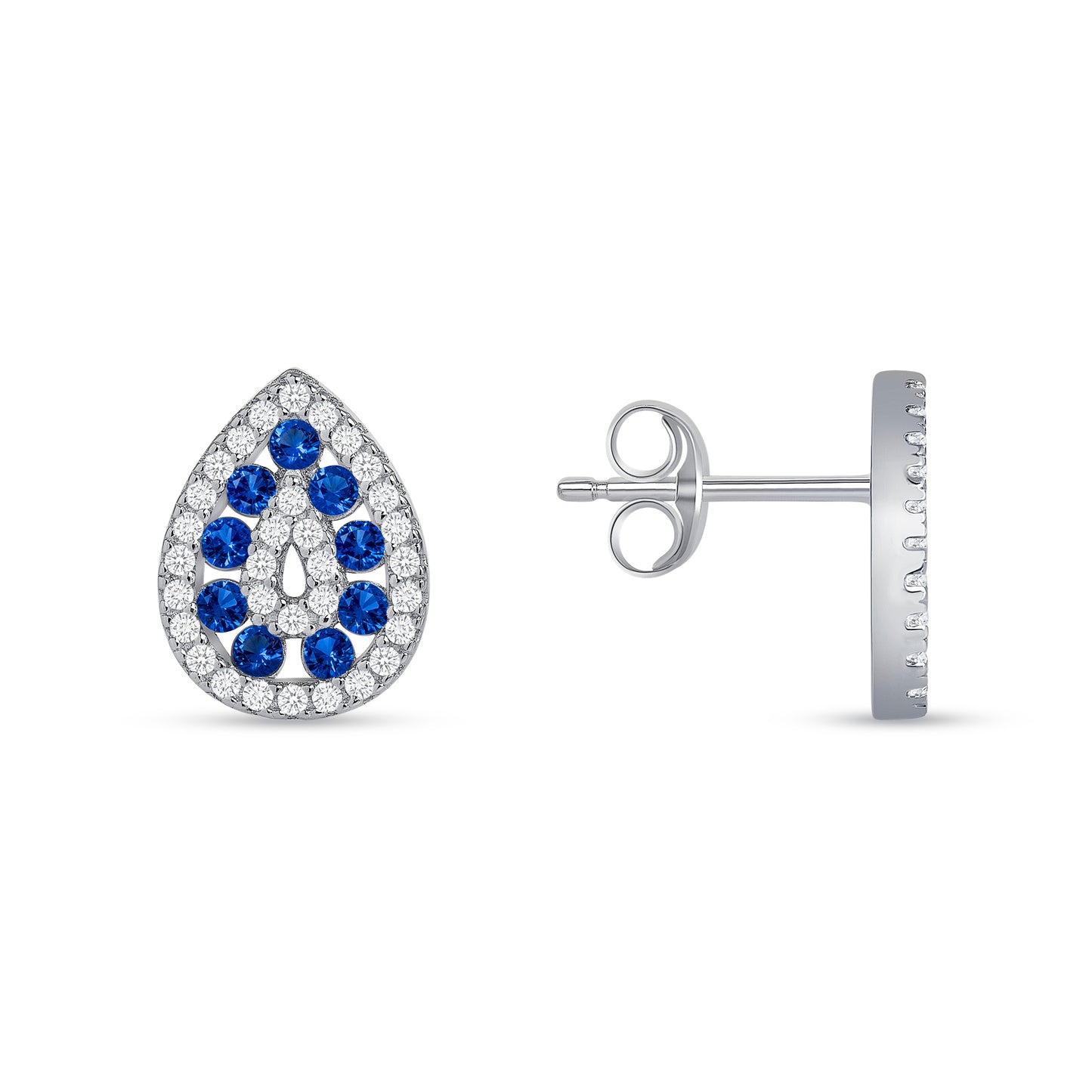 Silver 925 Rhodium Plated Tear Shape Sapphire Blue Cubic Zirconia Set. SETDGN1299BLU