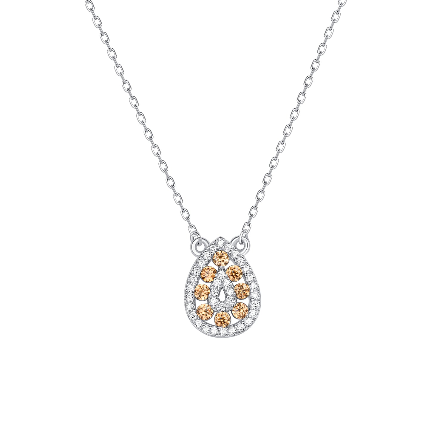 Silver 925 Rhodium Plated Tear Shape Champagne Brown Cubic Zirconia Set. SETDGN1299CHP