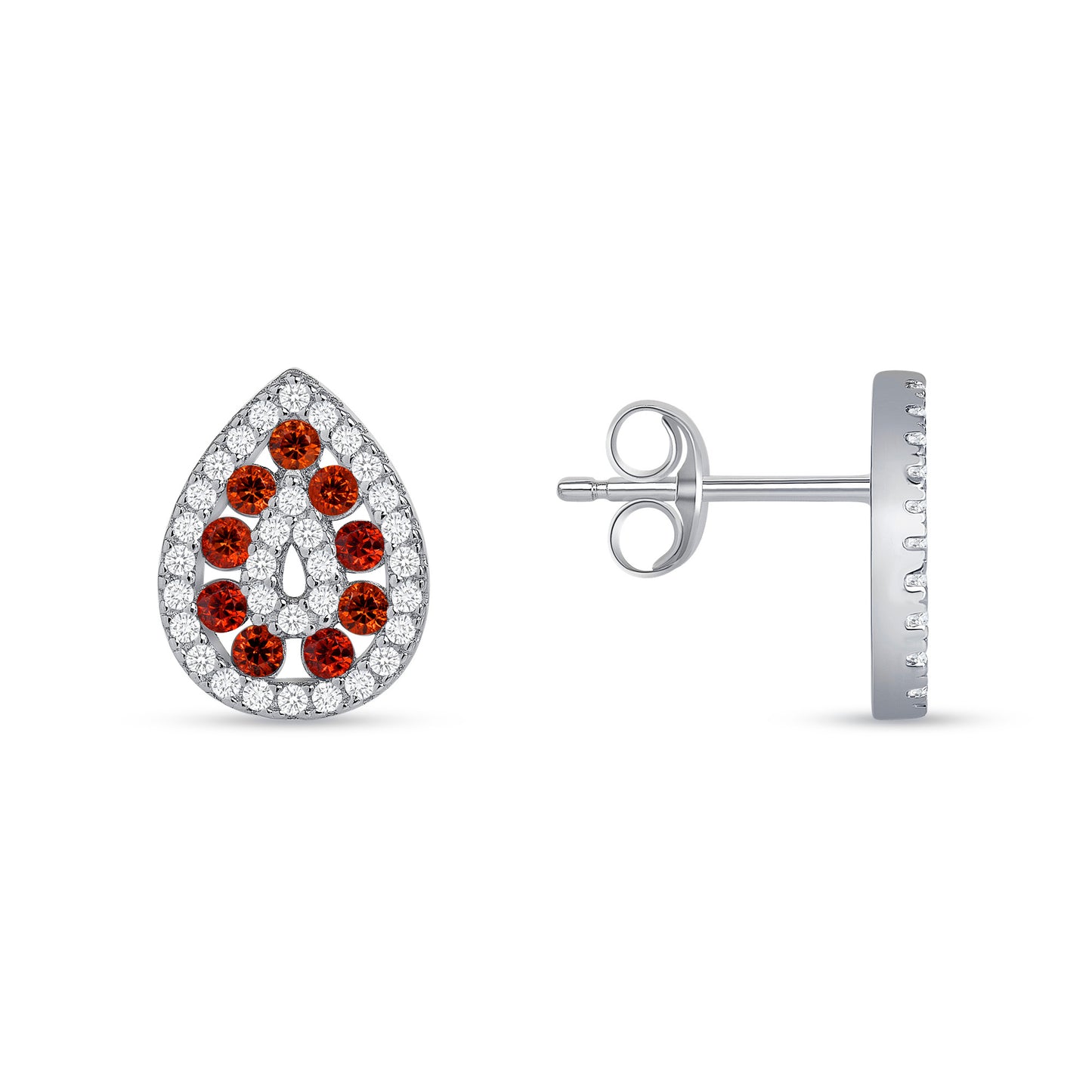 Silver 925 Rhodium Plated Tear Shape Amethyst Red Cubic Zirconia Set. SETDGN1299RED