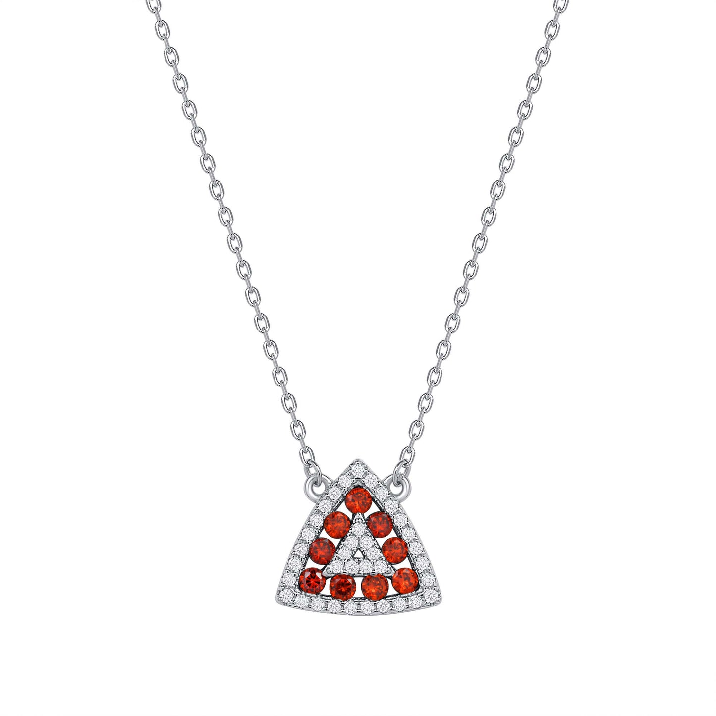 Silver 925 Rhodium Plated Triangle Shape Ruby Red Cubic Zirconia Set. SETDGN1300RED