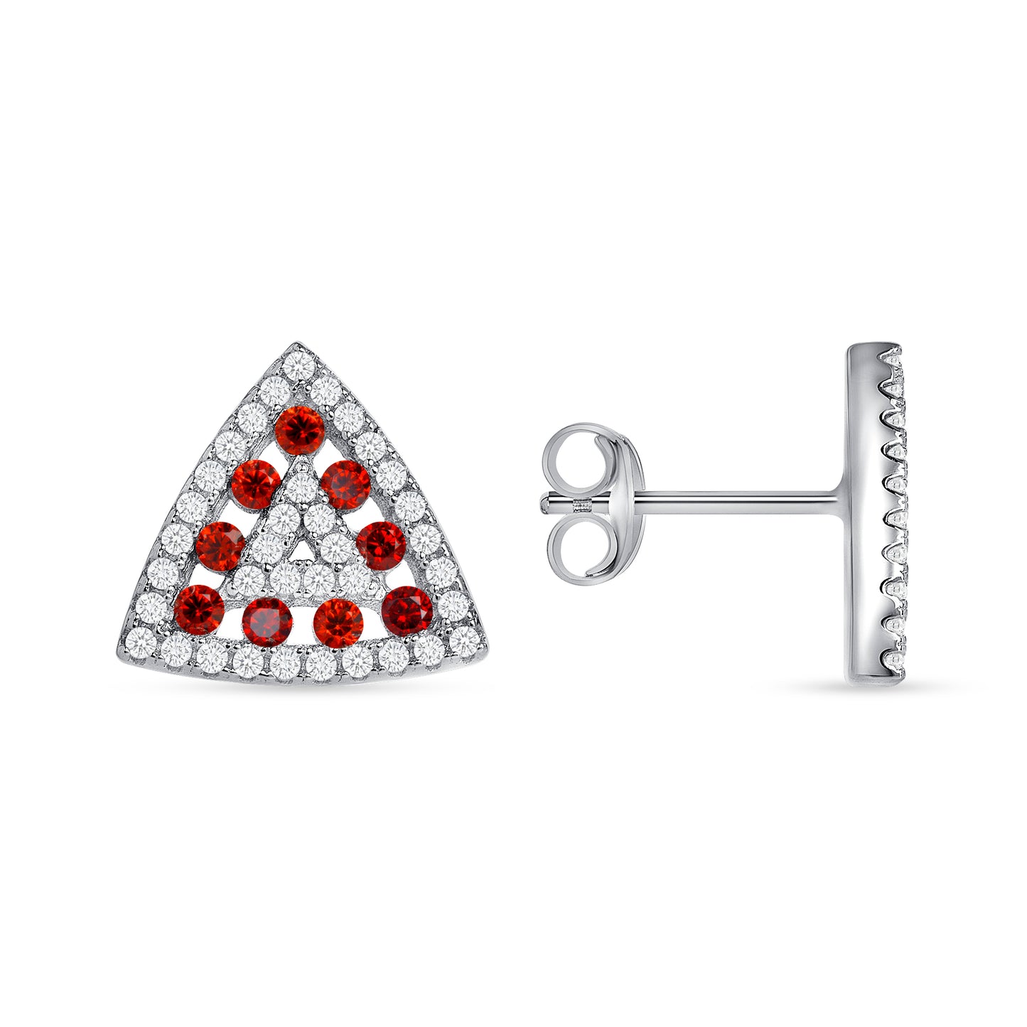 Silver 925 Rhodium Plated Triangle Shape Ruby Red Cubic Zirconia Set. SETDGN1300RED
