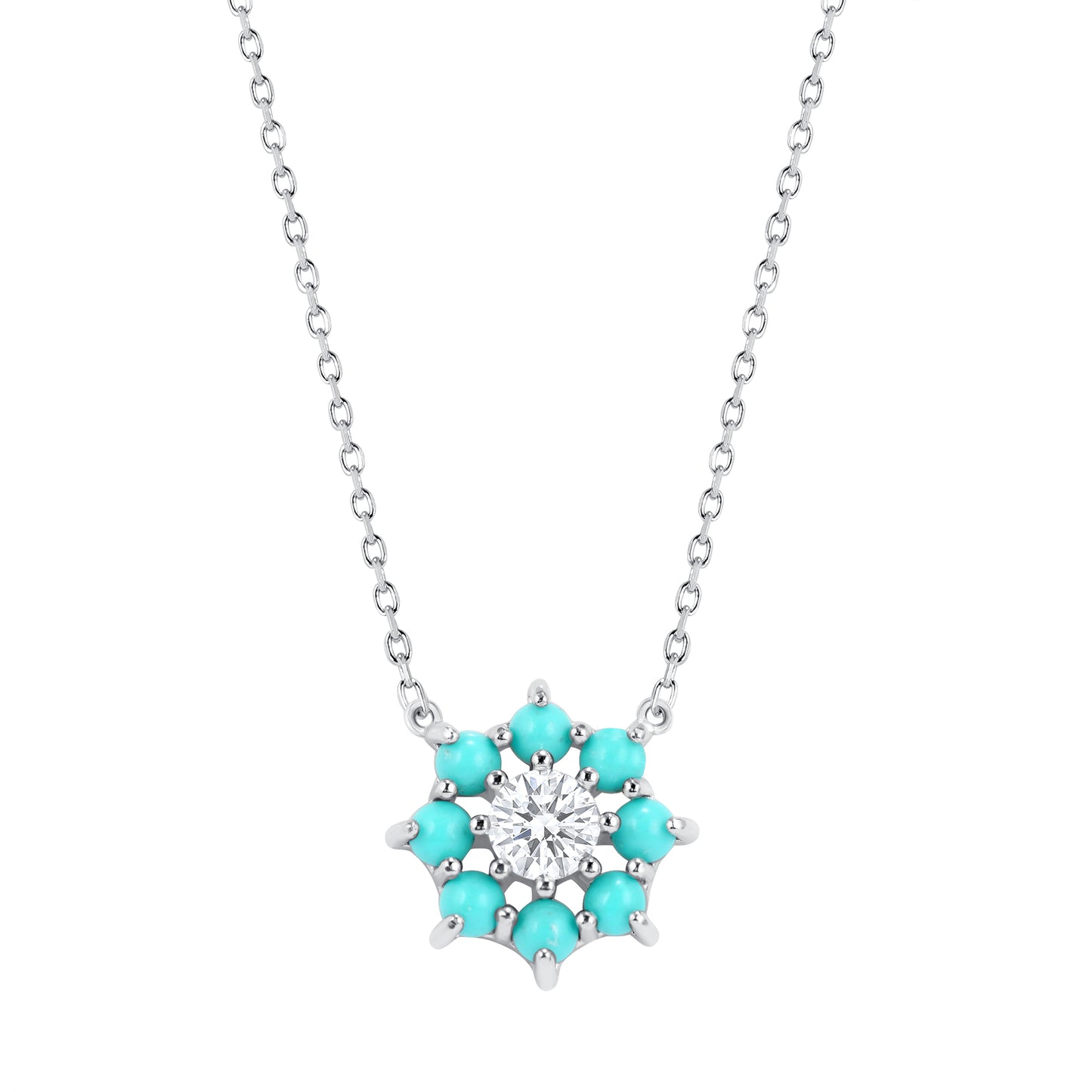 Silver 925 Rhodium Plated Blue Opal Cubic Zirconia Flower Set. SETDGN1348