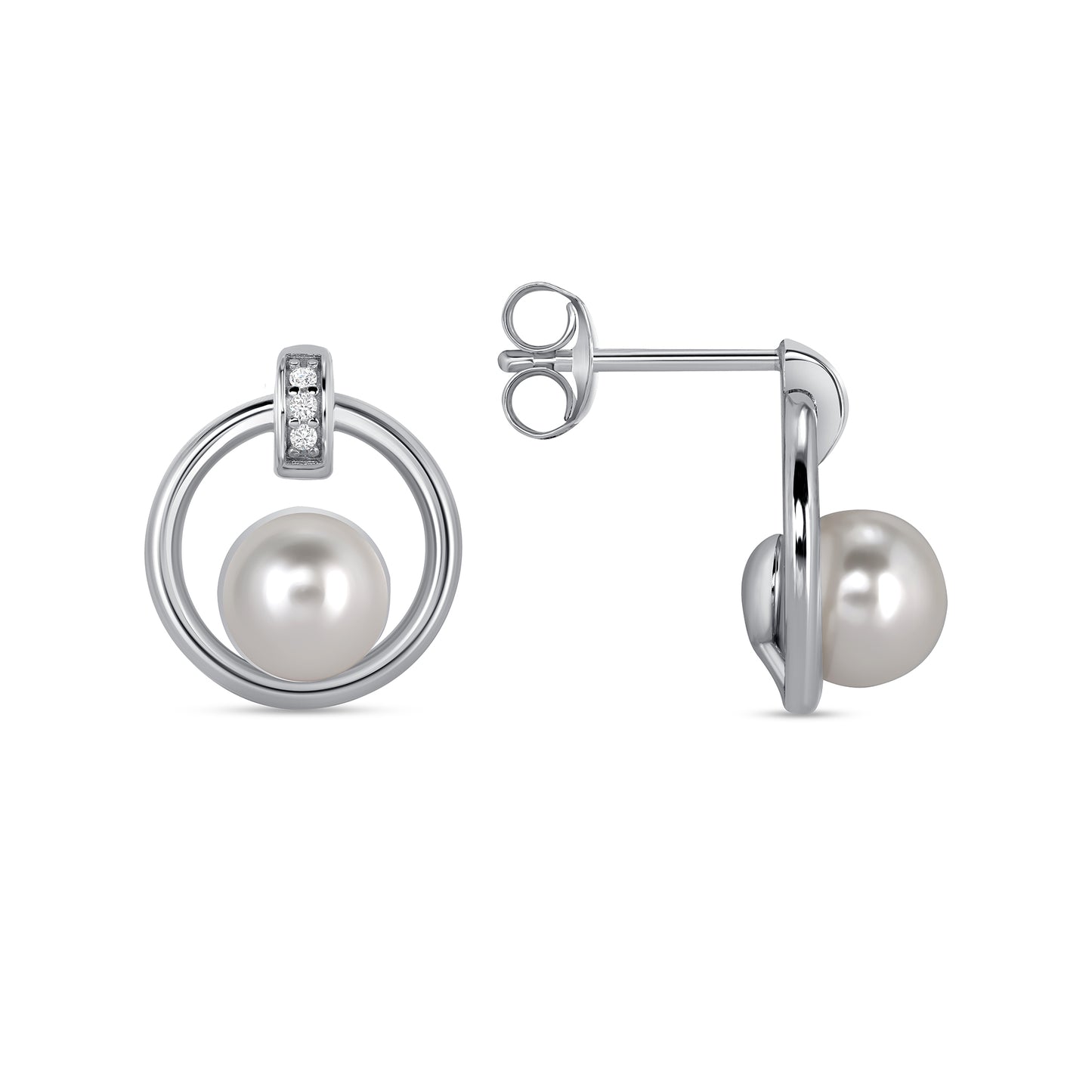 Silver 925 Rhodium Plated White Pearl Set. SETDGN1406RHD