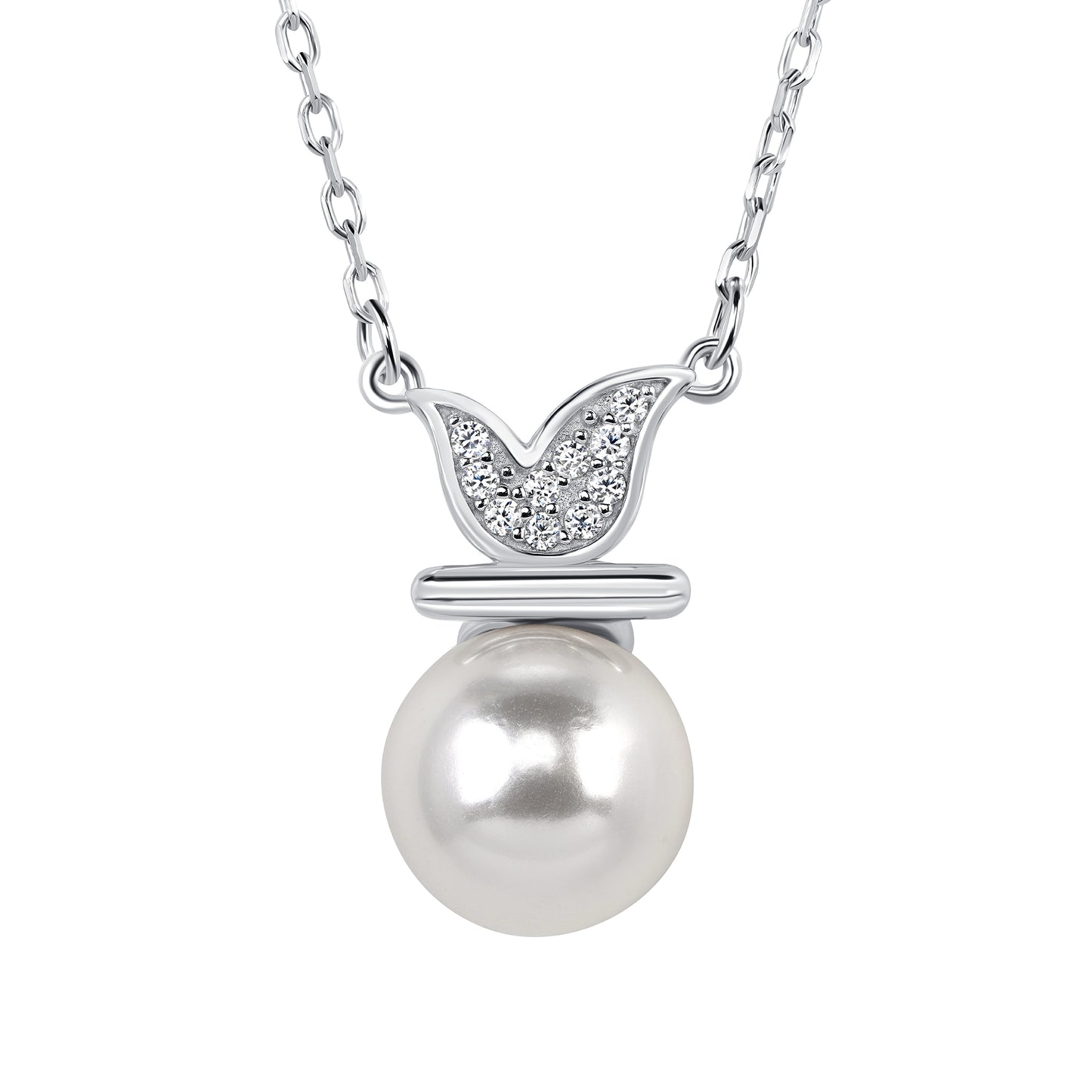 Silver 925 Rhodium Plated White Pearl Set. SETDGN1427CLR