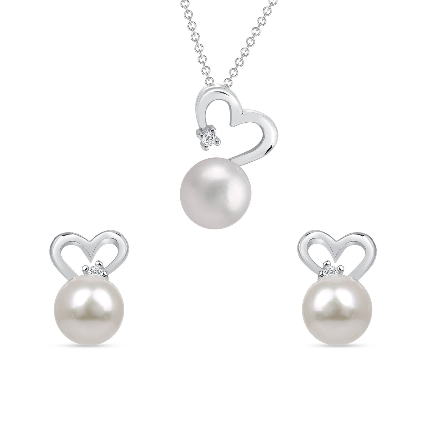 Silver 925 White Pearl Cubic Zirconia Heart Set. SETDGP1797