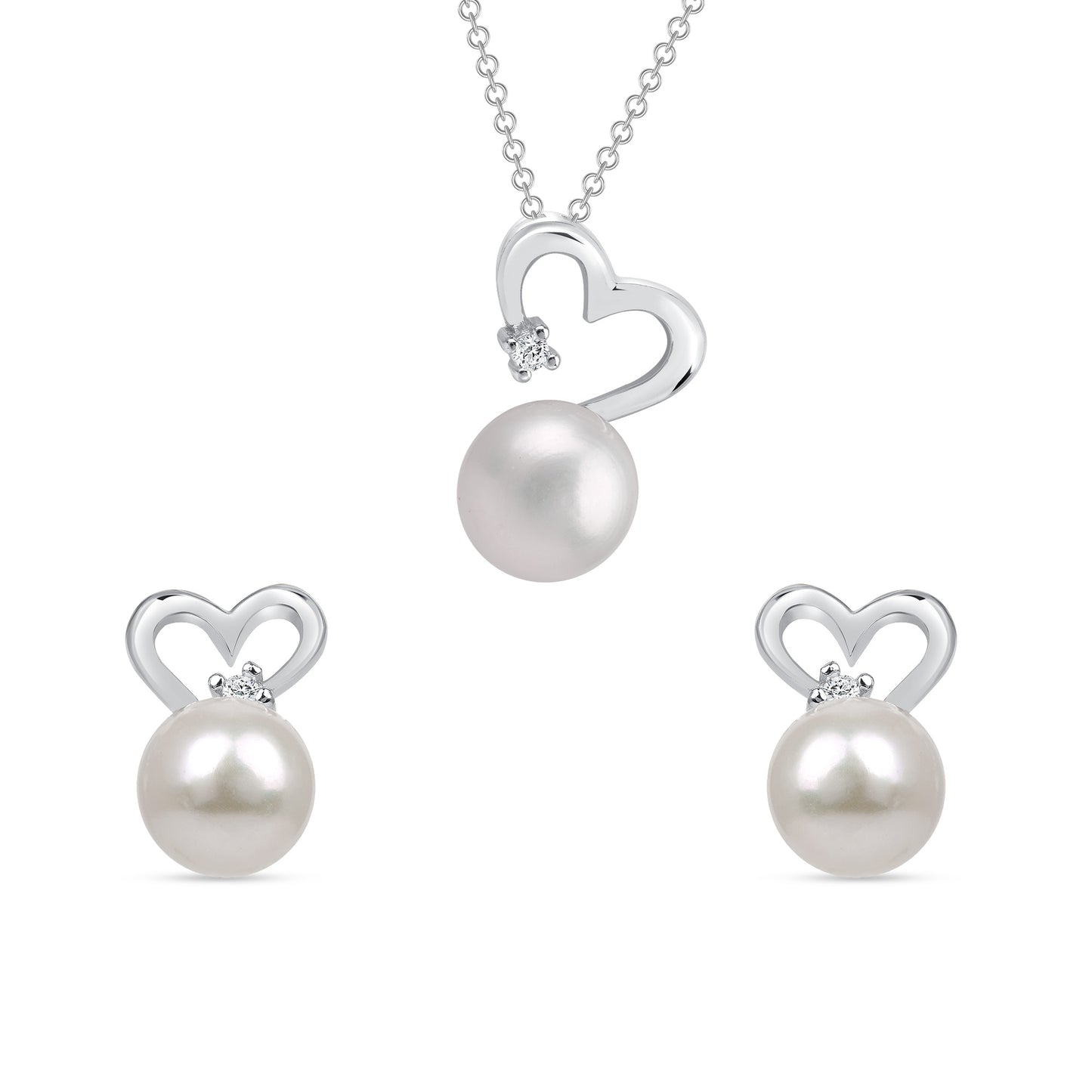 Silver 925 White Pearl Cubic Zirconia Heart Set. SETDGP1797
