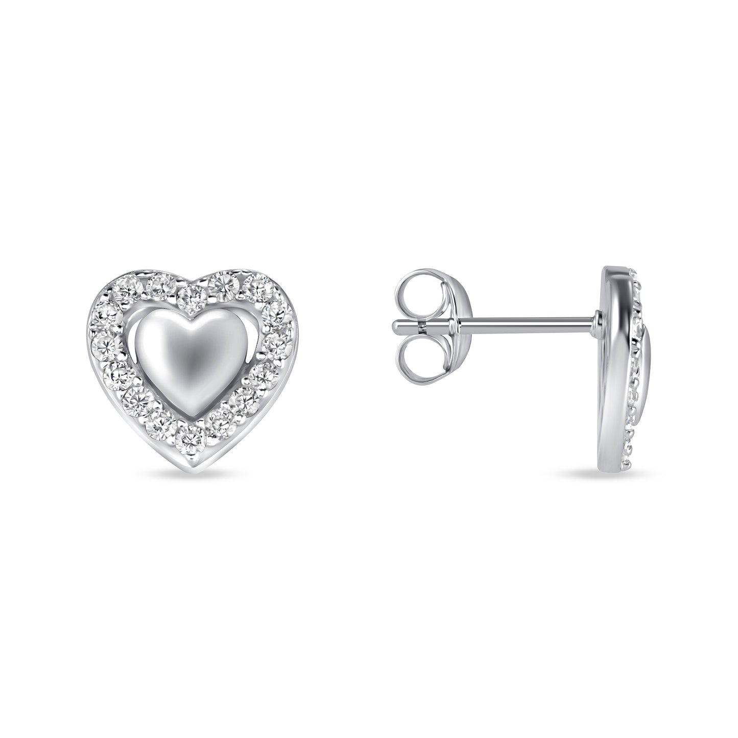 Silver 925 Rhodium Plated Double Heart Cubic Zirconia Set. SETDGP1880RHD