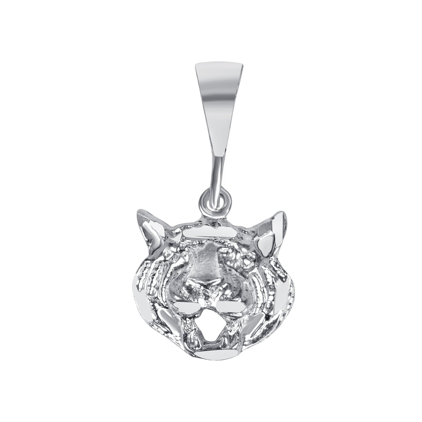 Silver 925 Tiger Head with Teeth Diamond Cut Pendant. TIGER01