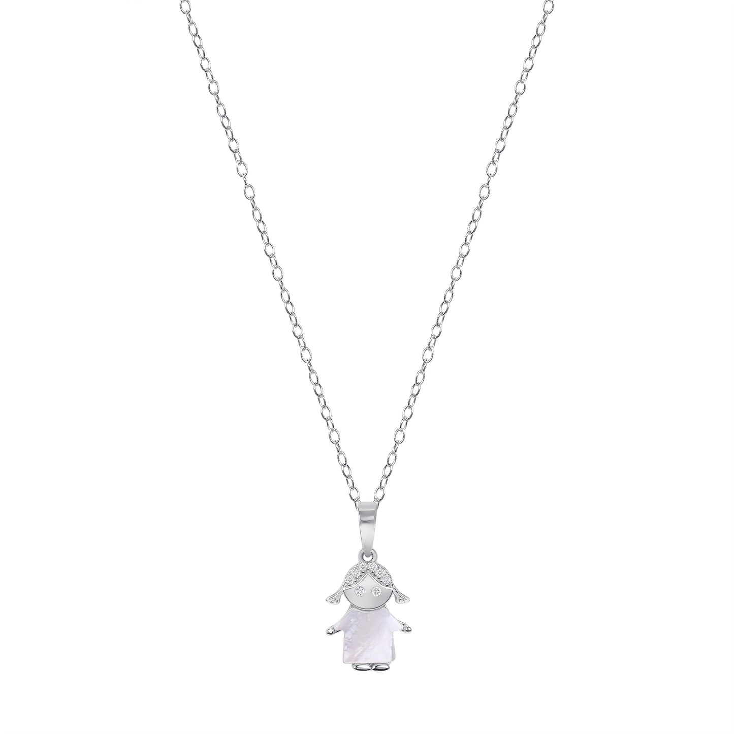 Silver 925 Rhodium Plated Boy Clear Cubic Zirconia Necklace. BP15046